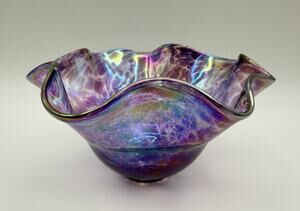 Glass Eye Studio Art Glass Bowl 5.5” Purple Iridescent Confetti Seattle WA